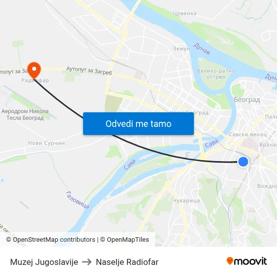 Muzej Jugoslavije to Naselje Radiofar map