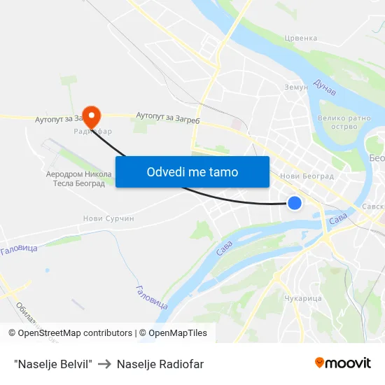 "Насеље Белвил" to Naselje Radiofar map