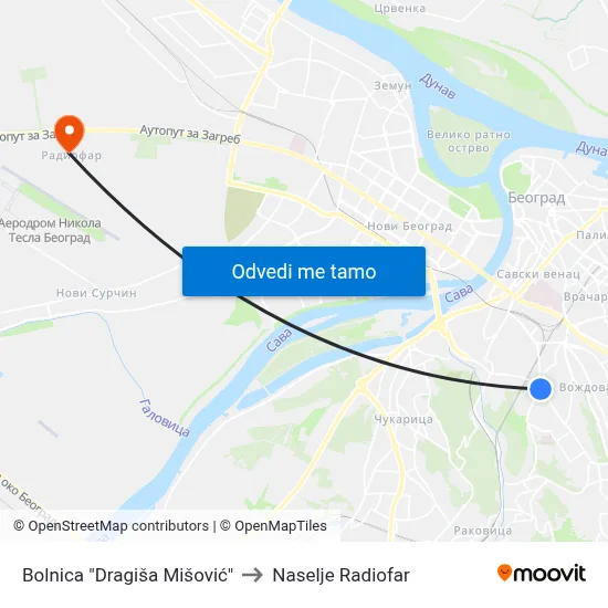 Bolnica "Dragiša Mišović" to Naselje Radiofar map