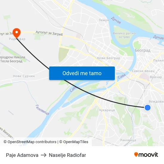 Paje Adamova to Naselje Radiofar map