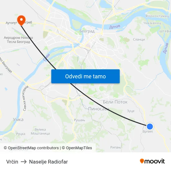 Vrčin to Naselje Radiofar map
