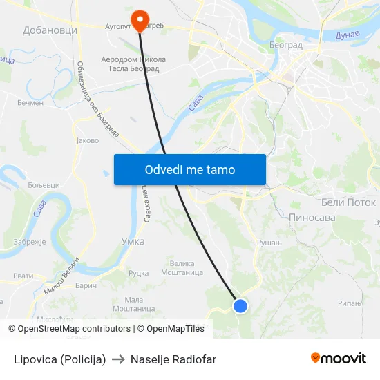 Lipovica (Policija) to Naselje Radiofar map