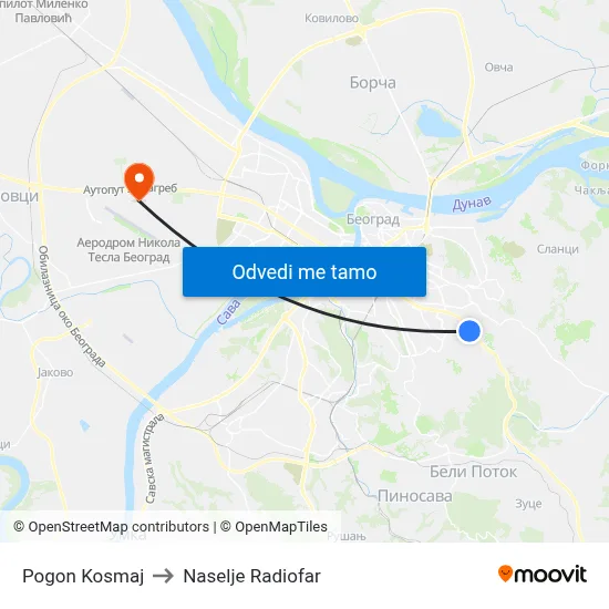 Pogon Kosmaj to Naselje Radiofar map