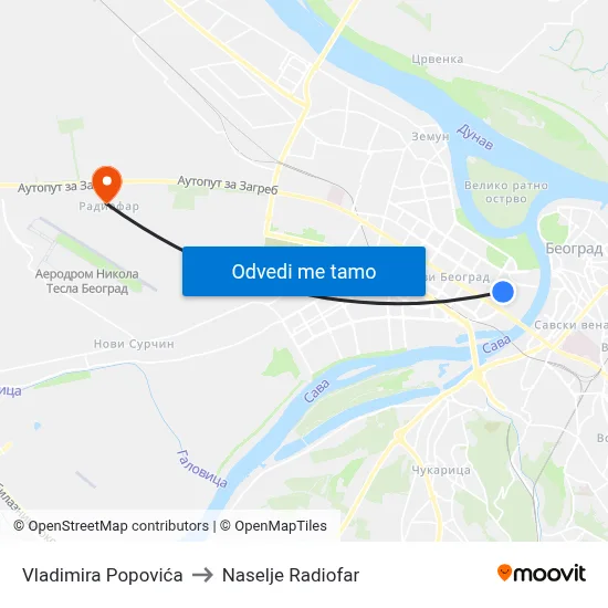 Vladimira Popovića to Naselje Radiofar map
