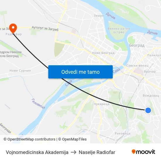Vojnomedicinska Akademija to Naselje Radiofar map