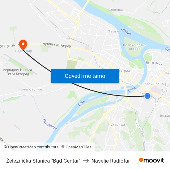 Железничка Станица "Бгд Центар" to Naselje Radiofar map