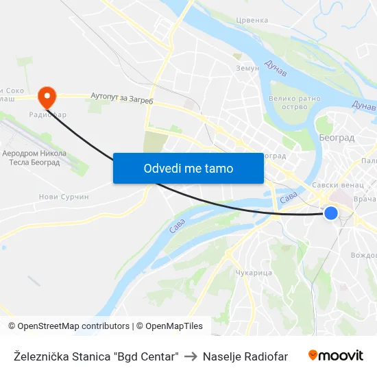 Železnička Stanica "Bgd Centar" to Naselje Radiofar map