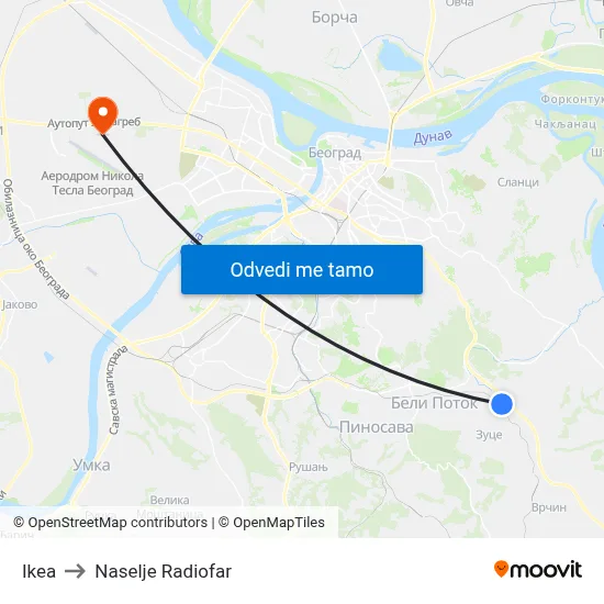 Икеа to Naselje Radiofar map