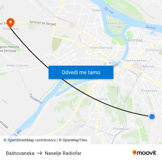 Баштованска to Naselje Radiofar map