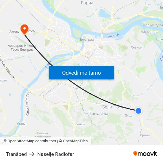 Траншпед to Naselje Radiofar map