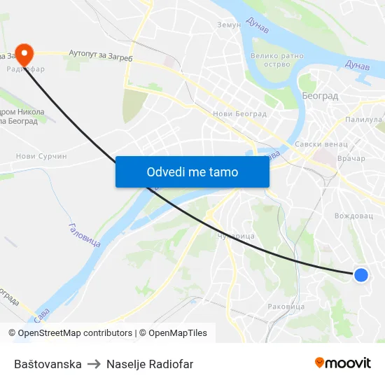 Baštovanska to Naselje Radiofar map