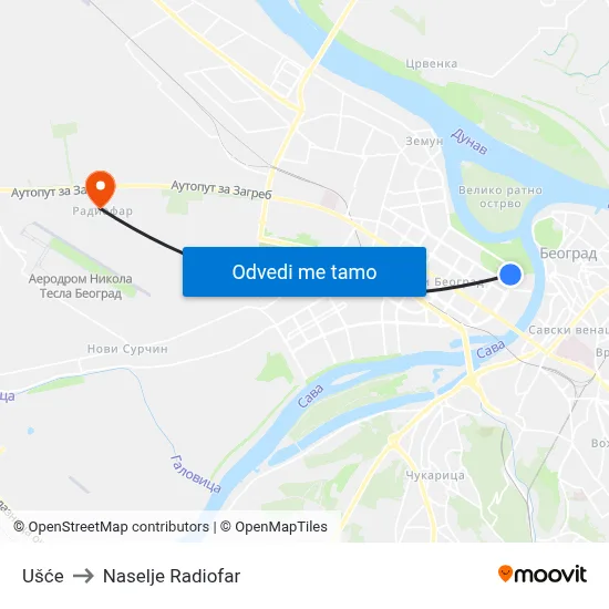 Ušće to Naselje Radiofar map