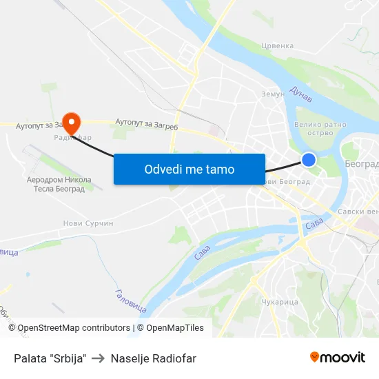 Palata "Srbija" to Naselje Radiofar map