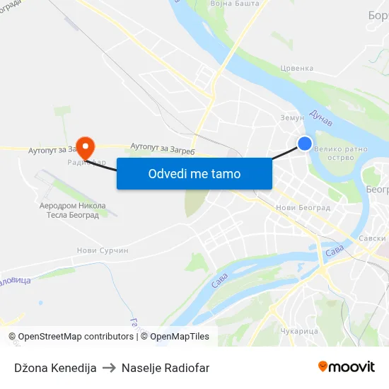Džona Kenedija to Naselje Radiofar map