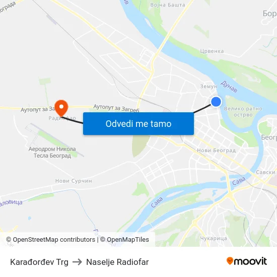 Karađorđev Trg to Naselje Radiofar map