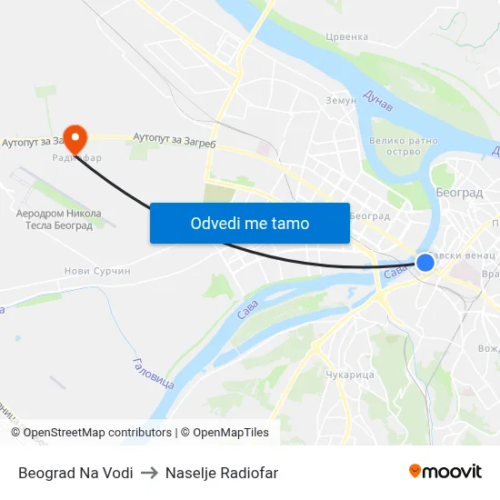 Београд На Води to Naselje Radiofar map