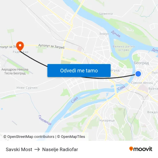 Савски Мост to Naselje Radiofar map