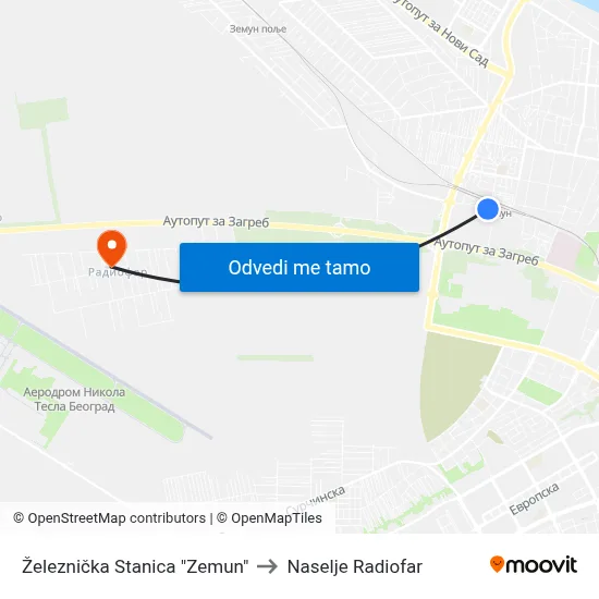 Železnička Stanica "Zemun" to Naselje Radiofar map