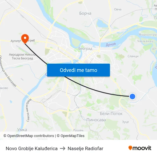 Novo Groblje Kaluđerica to Naselje Radiofar map