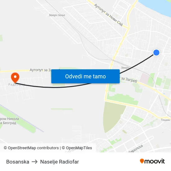 Bosanska to Naselje Radiofar map