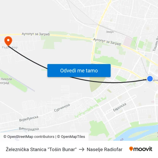 Железничка Станица "Тошин Бунар" to Naselje Radiofar map