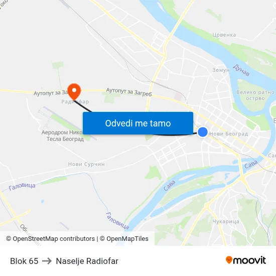 Blok 65 to Naselje Radiofar map