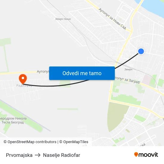 Prvomajska to Naselje Radiofar map