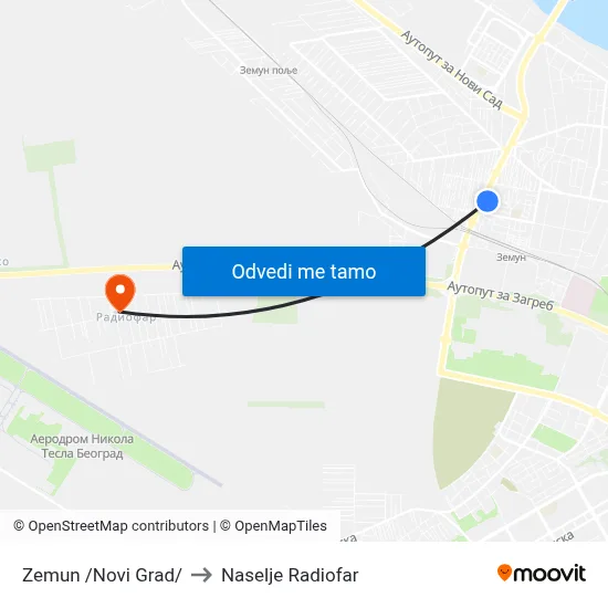 Zemun /Novi Grad/ to Naselje Radiofar map