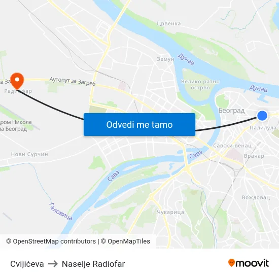 Цвијићева to Naselje Radiofar map