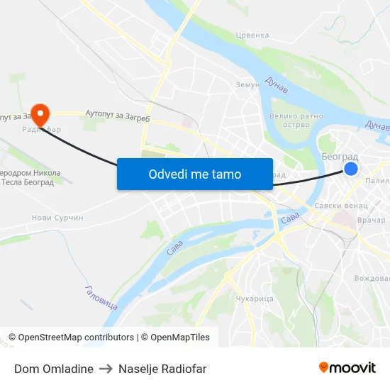 Дом Омладине to Naselje Radiofar map