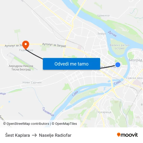 Šest Kaplara to Naselje Radiofar map