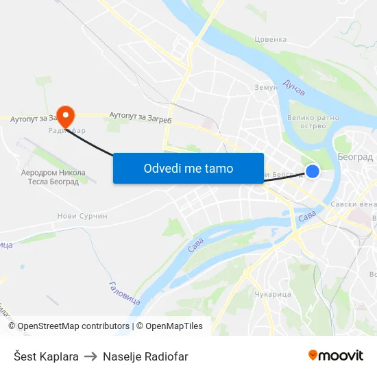 Šest Kaplara to Naselje Radiofar map