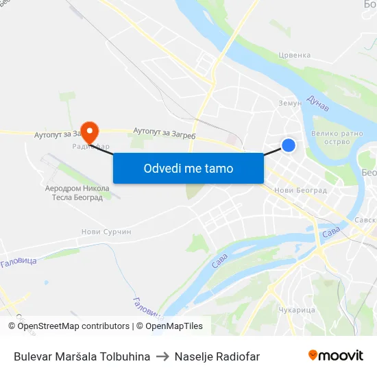 Bulevar Maršala Tolbuhina to Naselje Radiofar map