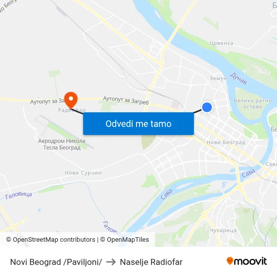 Novi Beograd /Paviljoni/ to Naselje Radiofar map