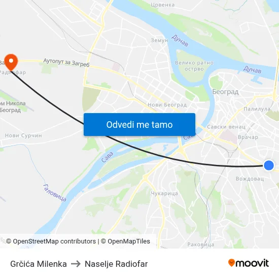 Grčića Milenka to Naselje Radiofar map