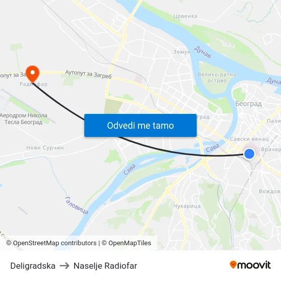 Deligradska to Naselje Radiofar map