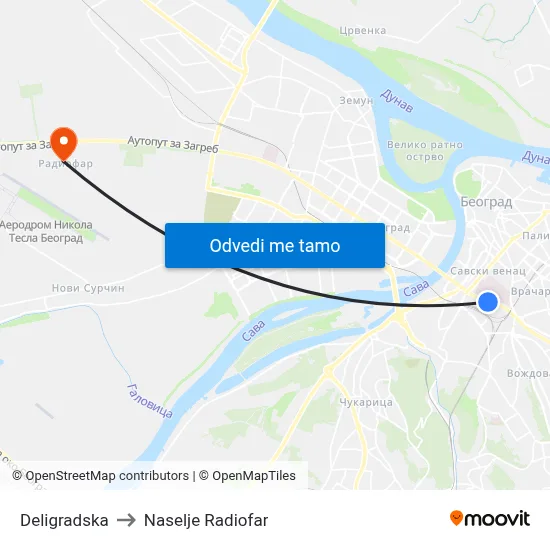 Deligradska to Naselje Radiofar map