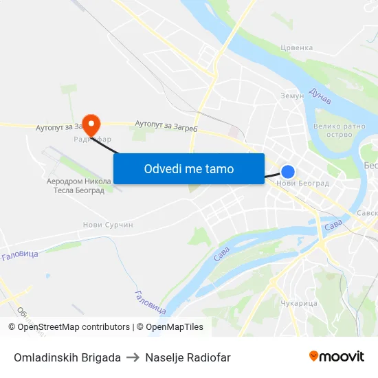 Omladinskih Brigada to Naselje Radiofar map