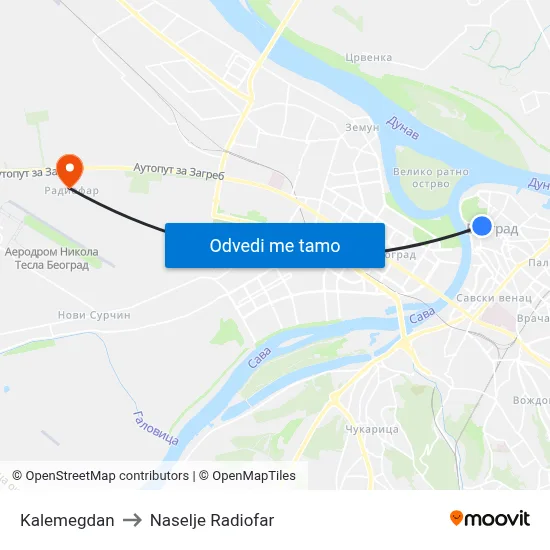 Kalemegdan to Naselje Radiofar map