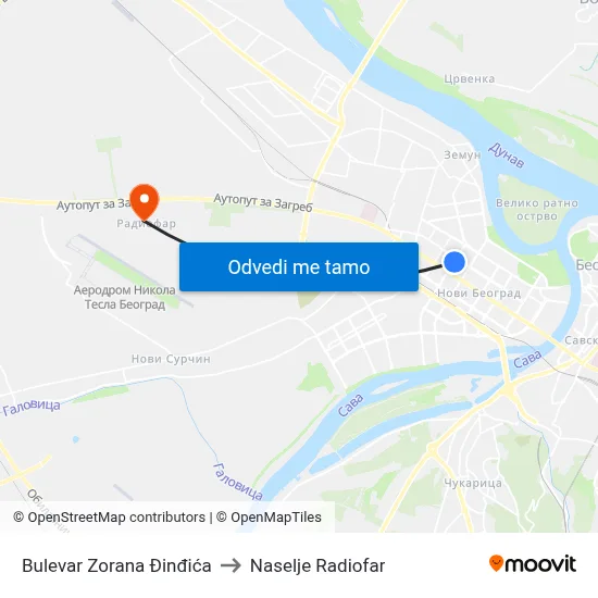 Bulevar Zorana Đinđića to Naselje Radiofar map