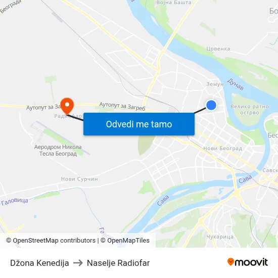 Džona Kenedija to Naselje Radiofar map