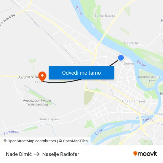 Nade Dimić to Naselje Radiofar map