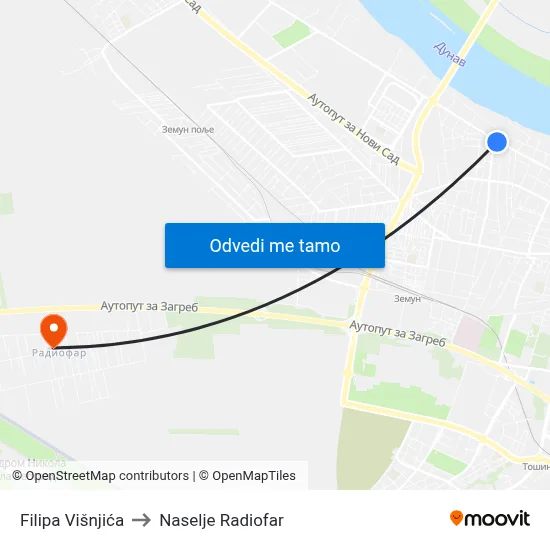Filipa Višnjića to Naselje Radiofar map