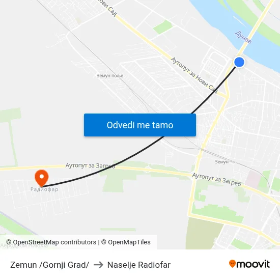 Zemun /Gornji Grad/ to Naselje Radiofar map