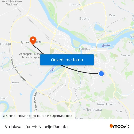 Vojislava Ilića to Naselje Radiofar map