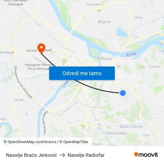 Naselje Braće Jerković to Naselje Radiofar map