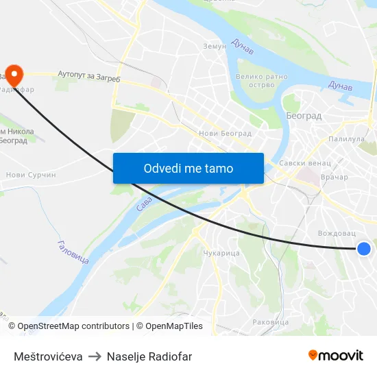 Meštrovićeva to Naselje Radiofar map