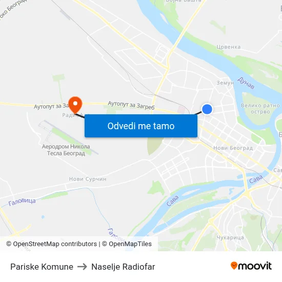 Pariske Komune to Naselje Radiofar map