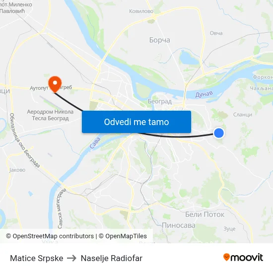 Matice Srpske to Naselje Radiofar map