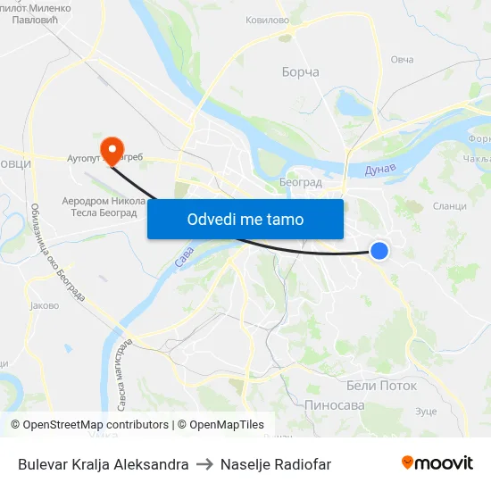 Bulevar Kralja Aleksandra to Naselje Radiofar map